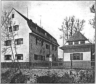 FIG. 6. - TRANSFORMER STATION AND LIGHTNING ARRESTER HOUSE, HIRSCHAU.