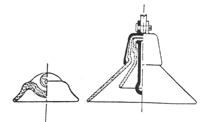 Figs. 7 and 8 - Underhanging Insulators.