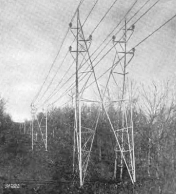 Fig. 3. Twin Circuit \"Aeromotor\" Towers Carrying 44,000 Volt Conductors