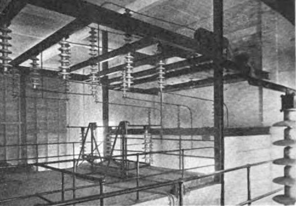 Fig. 22--Line Entrance Bushings, Disconnecting Switches and Choke Coils.