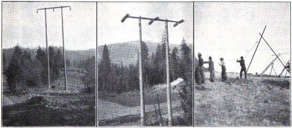 Wooden Pole Towers Showing Method of Erection.