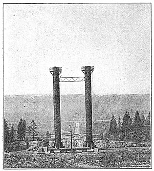 Fig. 14 - Surge and Vent Pipes at Upper End of Penstocks, White River Station.