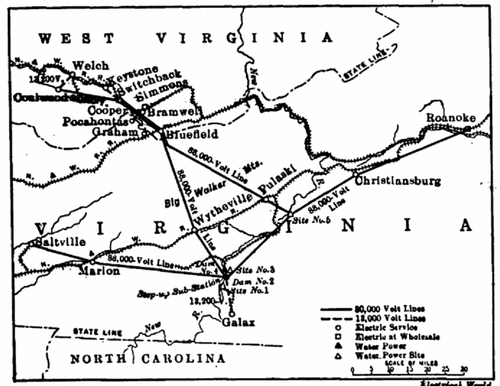 Fig. 2--Map of Present 88,000-Volt and 13,200-Volt Lines.