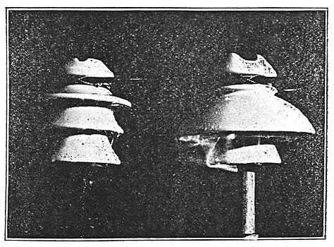 Two Styles of Pin-Type Insulator Undergoing Rain Test.