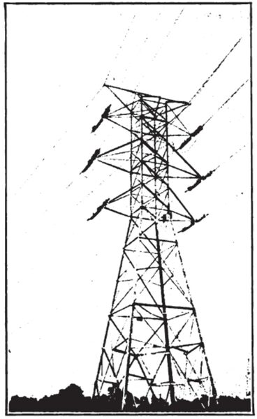 A TOWER FOR A 6-DEG. HORIZONTAL ANGLE ON THE LINE OF THE INAWASHIRO POWER COMPANY HAS 50-LB. BALANCING WEIGHTS.