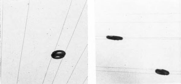 LEFT: Center circuit transposed on the R-1 scheme. RIGHT: Outside circuit transposed on the R-1 scheme showing how the weight of the transposition plates prevents mid-span contact between circuits.