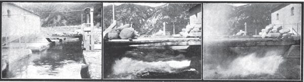 A STUDY OF THE SANTA ANA TAIL RACE, SHOWING, IN THE LAST TWO VIEWS, FULL LOAD AND NO LOAD DISCHARGES RESPECTIVELY