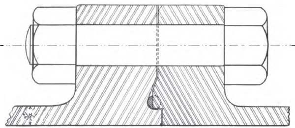 DETAIL OF PIPE JOINT IN THE FORCE MAIN OF MILL CREEK PLANT NO. 3 (THE DOTTED SEMICIRCLE SHOWS THE FORM OF GASKET BEFORE COMPRESSION