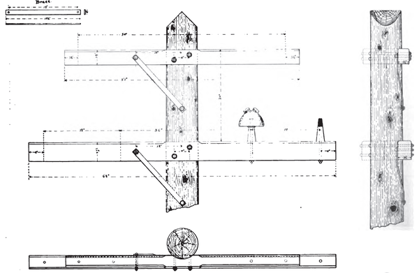 ARRANGEMENT OF INSULATORS AND CROSS-ARMS ON THE 33,000-VOLT POLE LINE OF SANTA ANA-LOS ANGELES TRANSMISSION