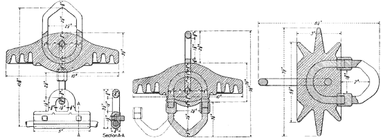 FIGS. 1, 2 AND 3 - INSULATOR WITH LINE CLAMP ATTACHED, SUSPENSION-TYPE INSULATOR, SHOWING MECHANICAL DETAIL, AND STRAIN-TYPE INSULATOR