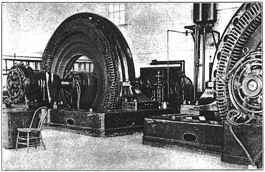 FIG. 7. Generators at Rogers Dam Power Plant/INTERIOR VIEWS OF GRAND RAPIDS-MUSKEGON COMPANY