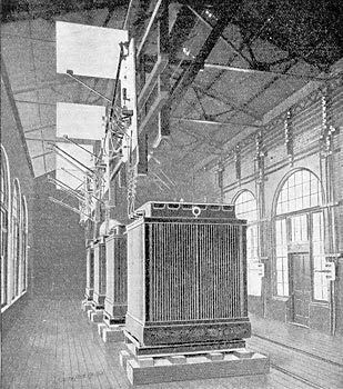 FIG. 9. - STEP-UP TRANSFORMER BANK AT STATION.