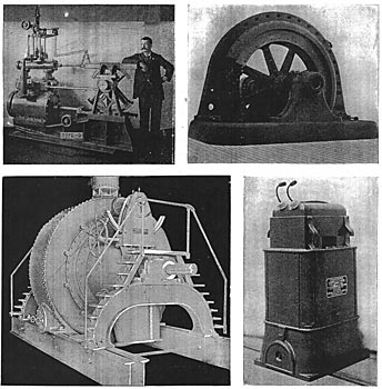 FIG. 1. � WATER WHEEL GOVERNOR./FIG. 2. � 750 K. W. GENERATOR./FIG. 3. � TYPE OF TURBINES./FIG. 4. � 250 K. W. TRANSFORMER.//GENERATING MACHINERY AND TRANSFORMER.