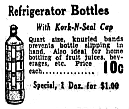(Enlargement of Refrigerator Bottles shown above -- Not in Original Publication)