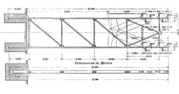 FIG. 4 -- STEEL POLE USED ON TREZZO 15,000-VOLT TRANSMISSION LINE (DIMENSIONS IN METRES).