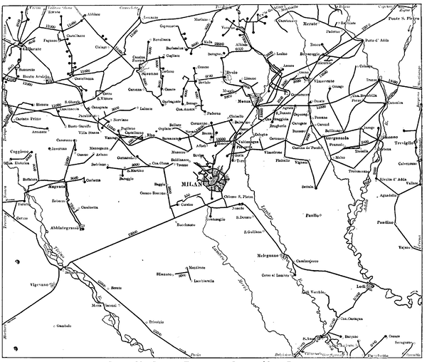 FIG. 5 -- MAP SHOWING TRANSMISSION LINES IN MILAN DISTRICT.