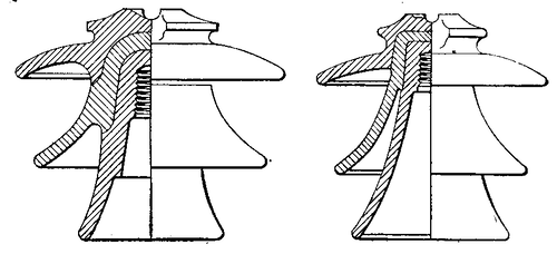 FIG. 3 - OLD AND NEW DESIGNS OF PIN INSULATORS (NEW ONE AT LEFT)