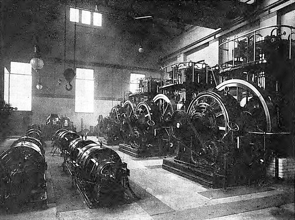 HEYSHAM GAS-ENGINE POWER STATION SUPPLYING CURRENT FOR FIRST SINGLE - PHASE RAILWAY IN ENGLAND.