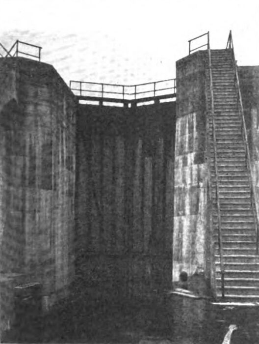 This Lock, with Lift of 52 feet, is perhaps the Deepest in the World. NAVIGATION LOCK AT LOCKPORT POWER HOUSE ON DRAINAGE CANAL.
