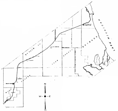 SKETCH MAP OF CHICAGO DRAINAGE CANAL, SHOWING LOCATION OF POWER HOUSE AND SUB-STATION.