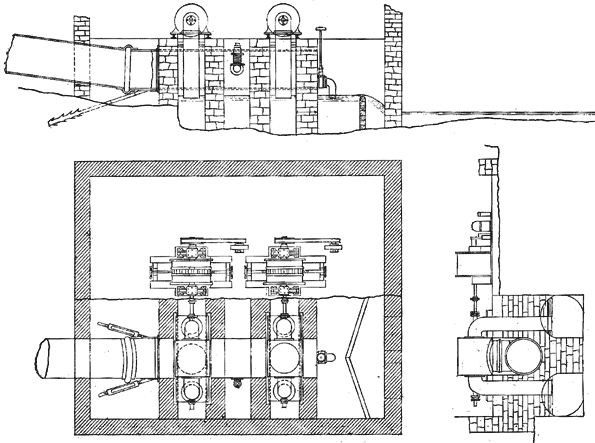 FIG. 9. � ELEVATION AND PLANS OF POWER GENERATING PLANT.