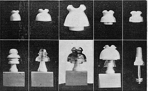 FIG 1. - VIEWS OF VARIOUS FORMS OF LOCKE INSULATORS.