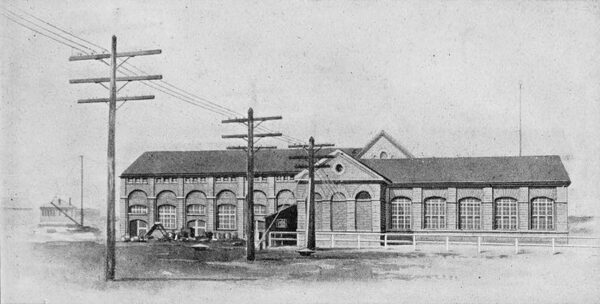 THE  NIAGARA-BUFFALO  ELECTRIC  TRANSMISSION  LINE  LEAVING  THE  TRANSFORMER  HOUSE AT  NIAGARA  FALLS.