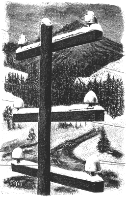 FIG. 1. � GLASS AND PORCELAIN INSULATORS FIXED UPON ARMS ATTACHED TO POLES.