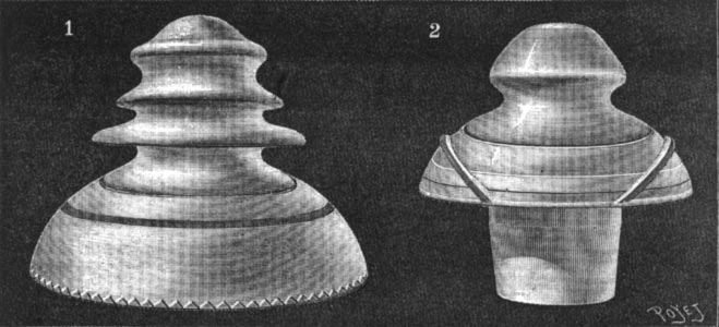 FIG. 3. � TYPES OF INSULATORS./1. Insulator tried at Provo at 40,000 volts. 2. Insulator employed by the Colorado.