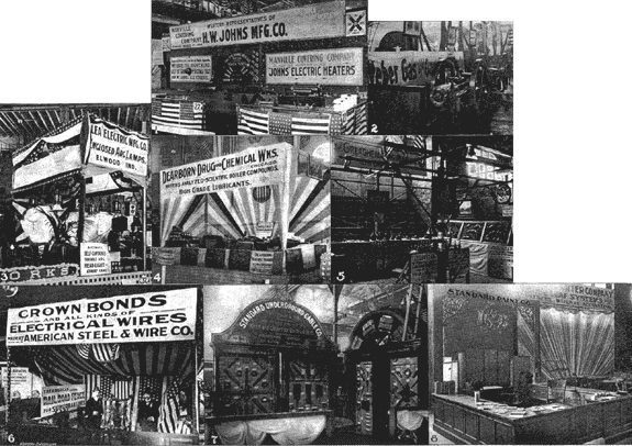 Fig. 1. Manville Covering Company/Fig. 2. Weber Gas Engine Company/Fig. 3. Lea Electric Manufacturing Company./Fig.4. Dearborn Drug and Chemical Works./Fig. 5. Creaghead Engineering Company./Fig. 6. American Steel and Wire Company./Fig. 7. Standard Underground Cable Company./Fig. 8. Standard Paint Company.//EXHIBITS AT THE KANSAS CITY STREET-RAILWAY CONVENTION.
