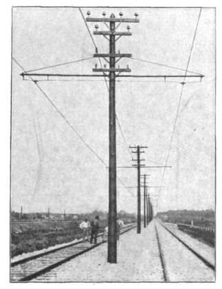 FIG. 2. CHICAGO-JOLIET ELECTRIC RAILWAY. � CENTER-POLE CONSTRUCTION NEAR SAG BRIDGE.