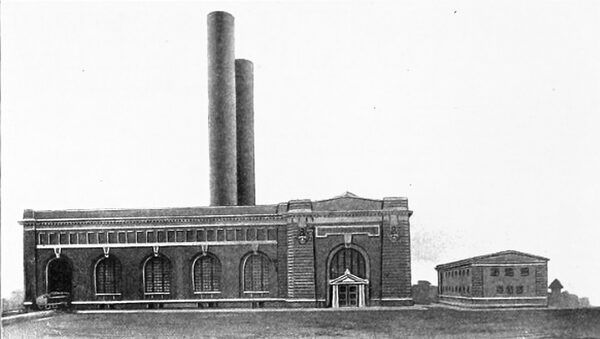 FIG. 3. EXTERIOR OF FISK STREET STATION OF COMMONWEALTH ELECTRIC COMPANY (SWITCH HOUSE AT RIGHT).