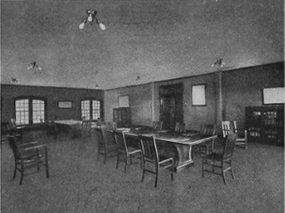 FIG. 16. ASSEMBLY AND READING ROOM FOR EMPLOYES OF FISK STREET STATION.