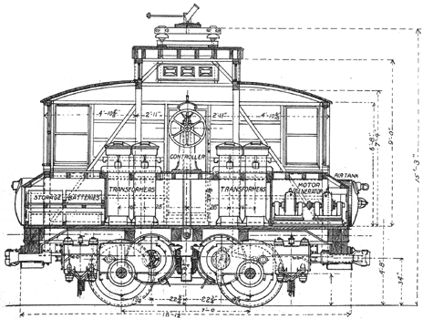 Fig. 12. Longitudinal Section./ARNOLD SINGLE-PHASE ELECTROPNEUMATIC RAILWAY SYSTEM. � DRAWINGS OF LOCOMOTIVE.