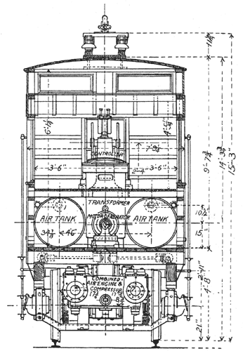 Fig. 13. Transverse Section./ARNOLD SINGLE-PHASE ELECTROPNEUMATIC RAILWAY SYSTEM. � DRAWINGS OF LOCOMOTIVE.