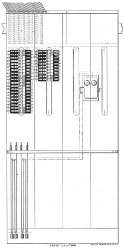 FIG. 3. � SHOWING ARRANGEMENT OF LIGHTNING ARRESTERS IN THE CABLE HOUSES OF THE A. T. & T. CO.